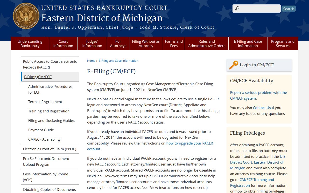 Brighton court docket federal bankruptcy CM ECF routing reference