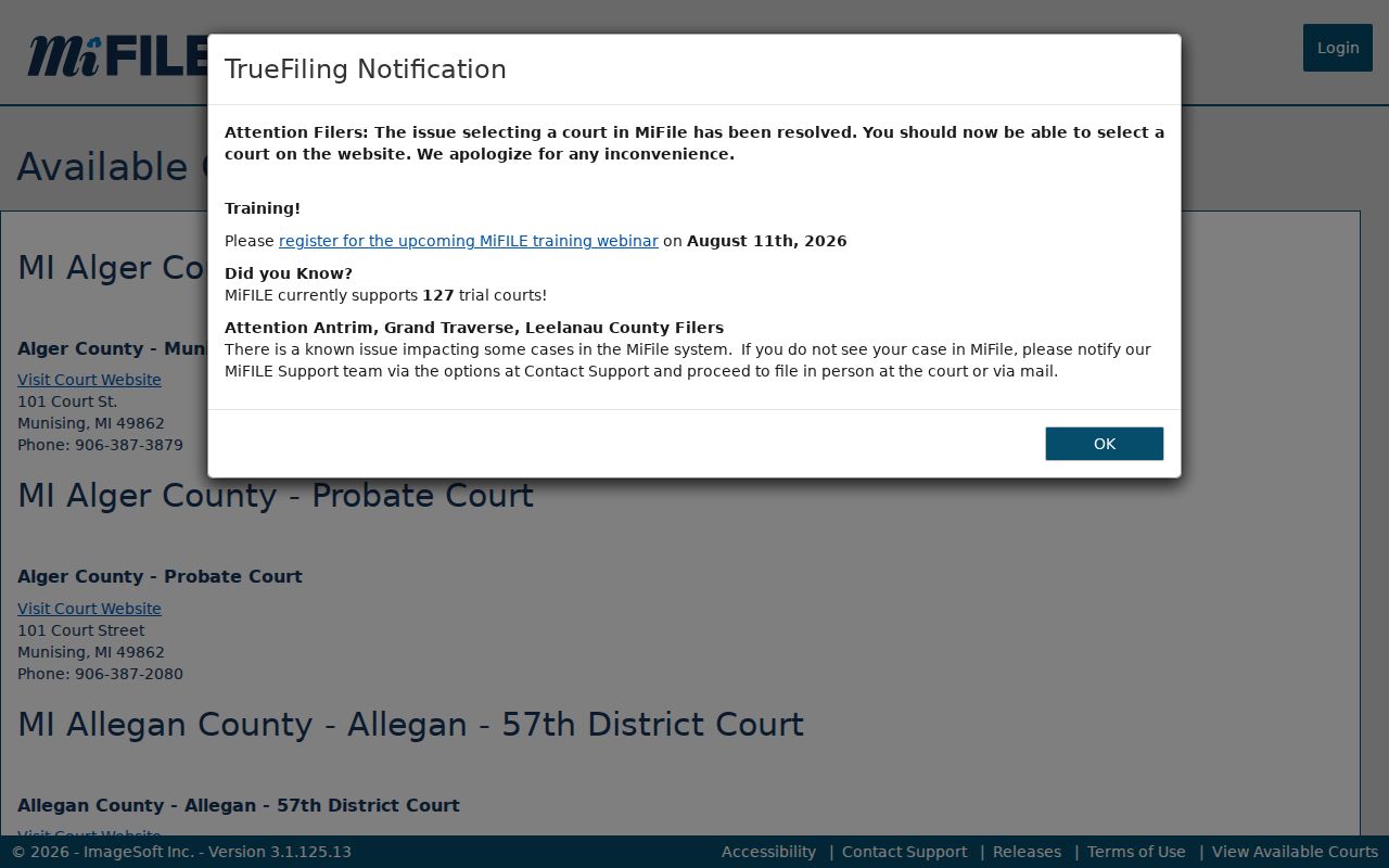 Livingston County case lookup related MiFILE available courts directory