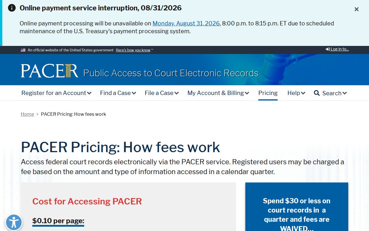 Howell court docket federal PACER pricing reference