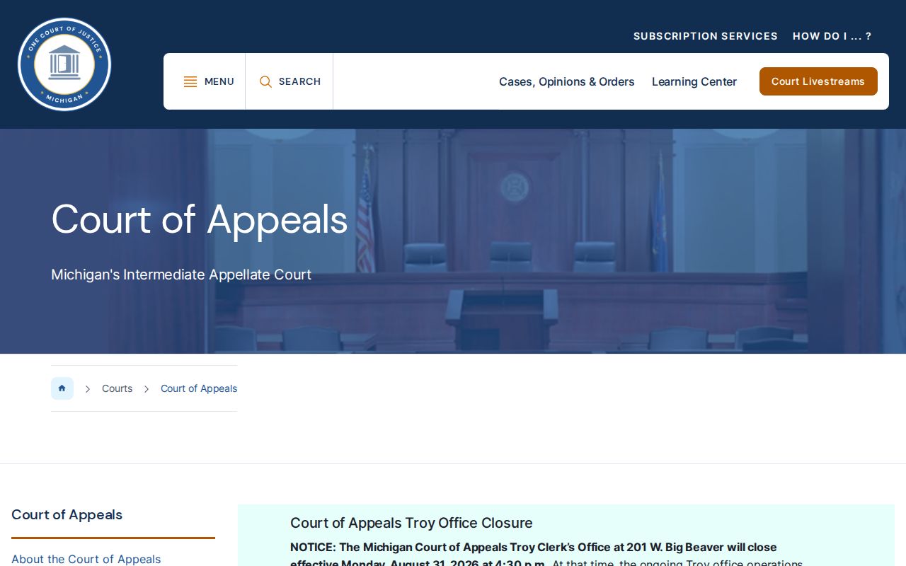 Livingston County court docket Michigan Court of Appeals route